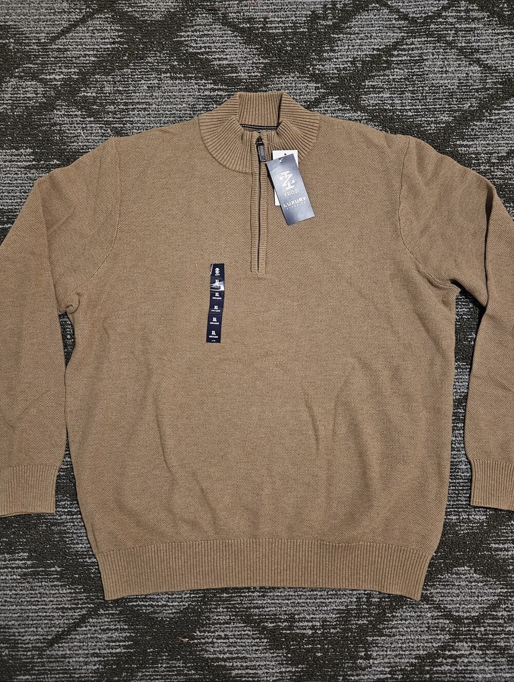 Izod Men's Quarter-Zip Sweater in Camel Brown